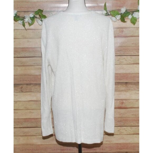 Chaps Cream Ivory Sweater Size 1X V-Neck Gold Metallic Stretch Long Sleeve - Picture 6 of 9